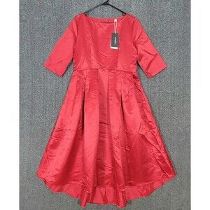 Uoozee Dress Womens Medium Red Satin Half Sleeve Holiday Party Pleated Midi Maxi